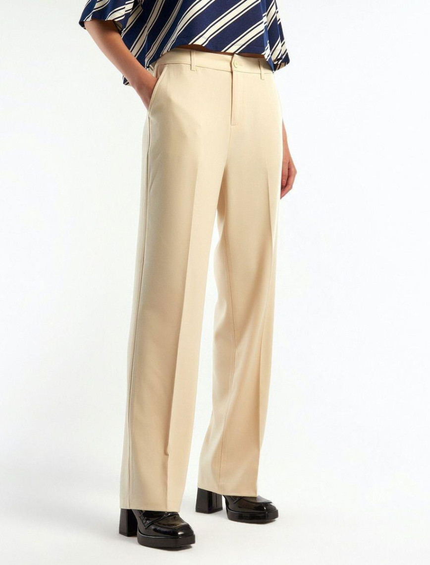 Kadın Sütlü Kahve Poliviskoz Yumuşak Dokulu Regular Fit Pantolon