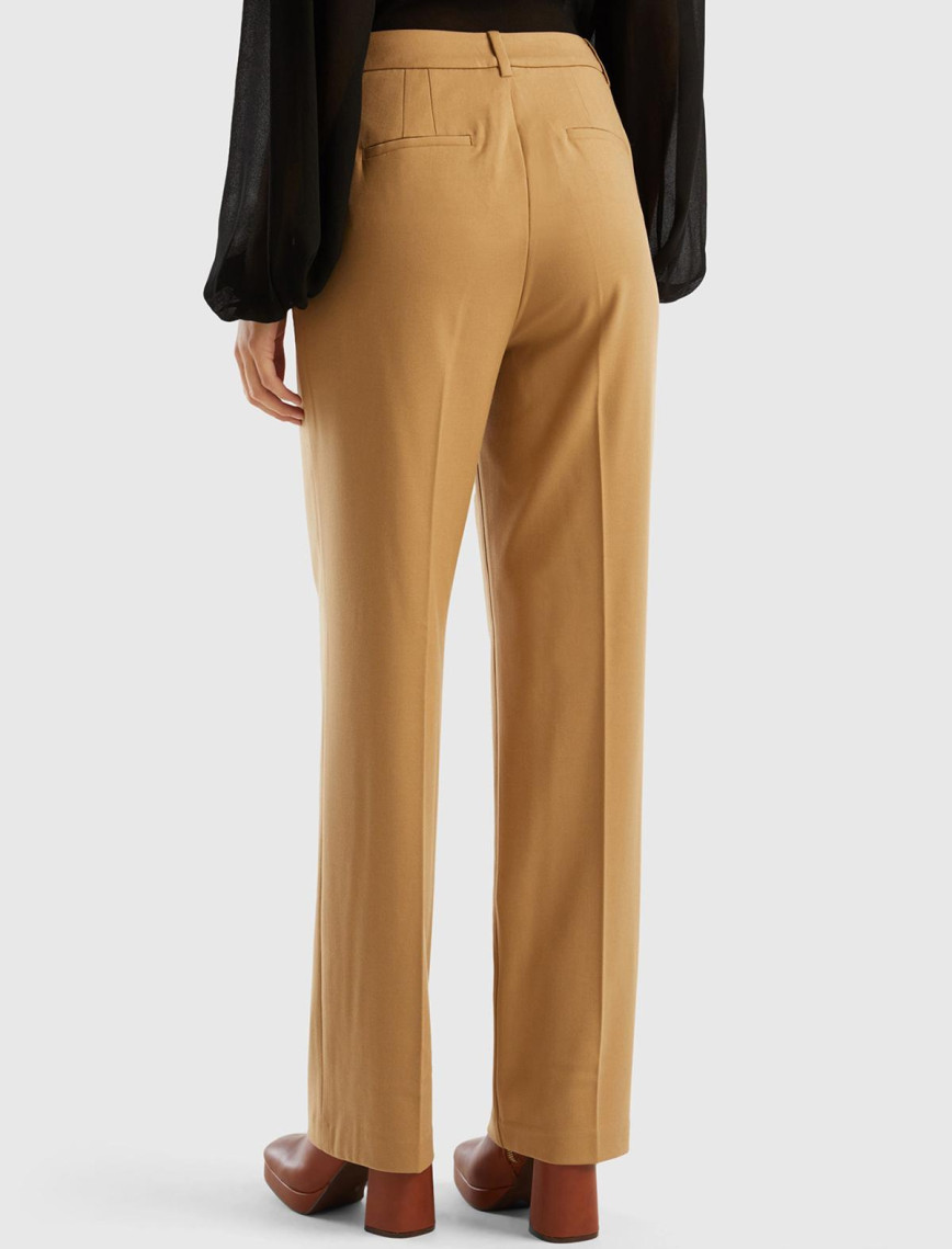 Kadın Taba Poliviskoz Yumuşak Dokulu Regular Fit Pantolon