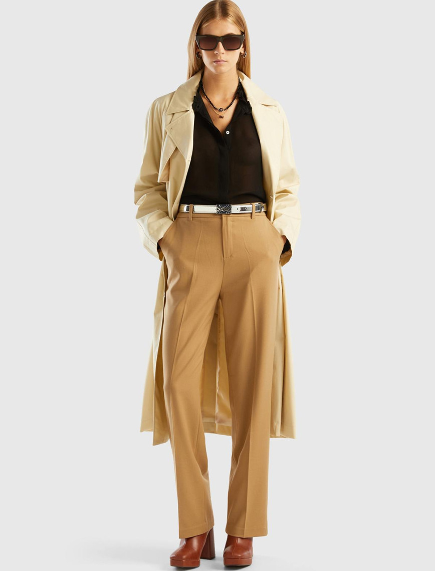 Kadın Taba Poliviskoz Yumuşak Dokulu Regular Fit Pantolon