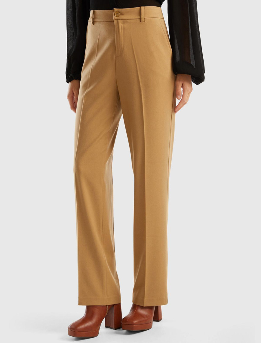 Kadın Siyah Poliviskoz Yumuşak Dokulu Regular Fit Pantolon