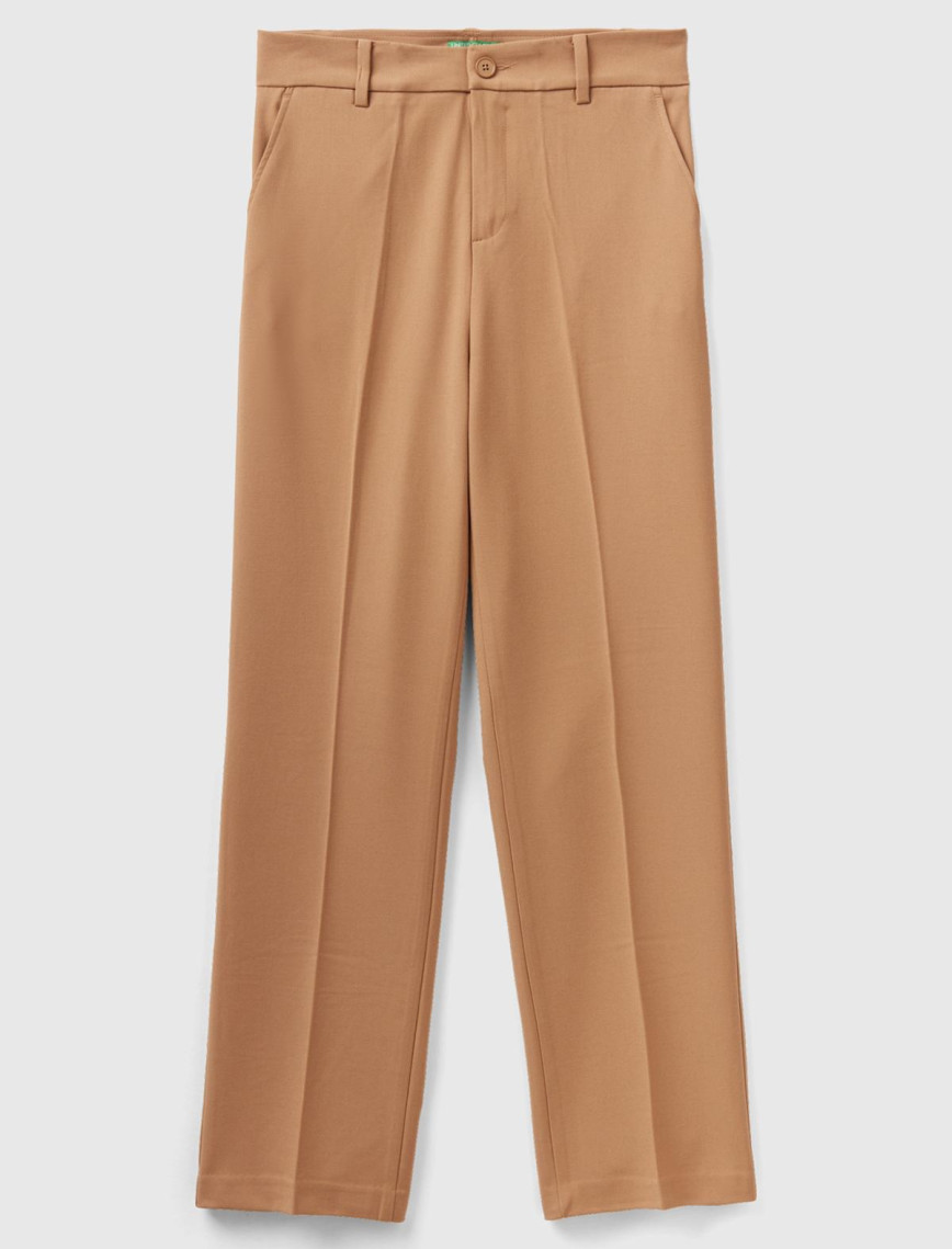 Kadın Taba Poliviskoz Yumuşak Dokulu Regular Fit Pantolon