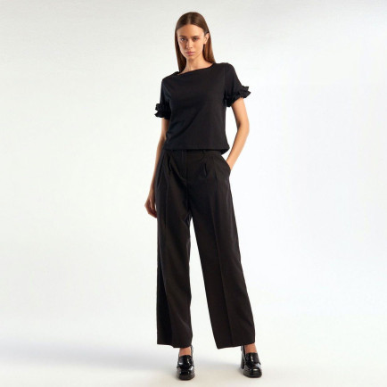 Kadın Siyah Poliviskoz Geniş Paça Pantolon