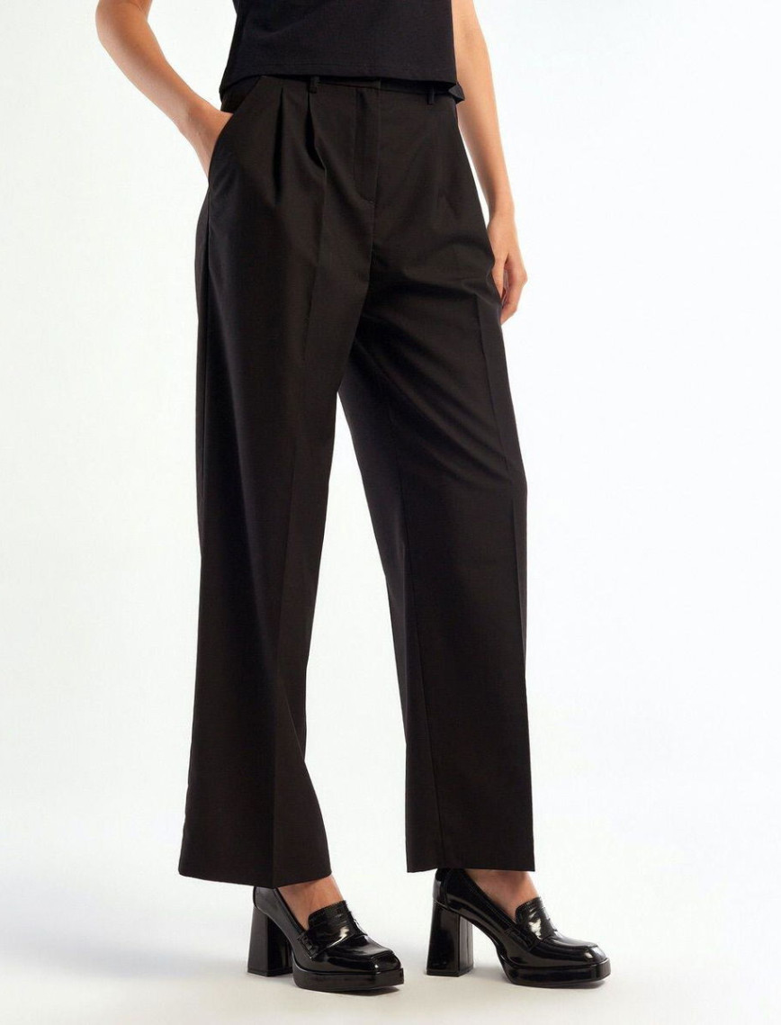 Kadın Siyah Poliviskoz Geniş Paça Pantolon