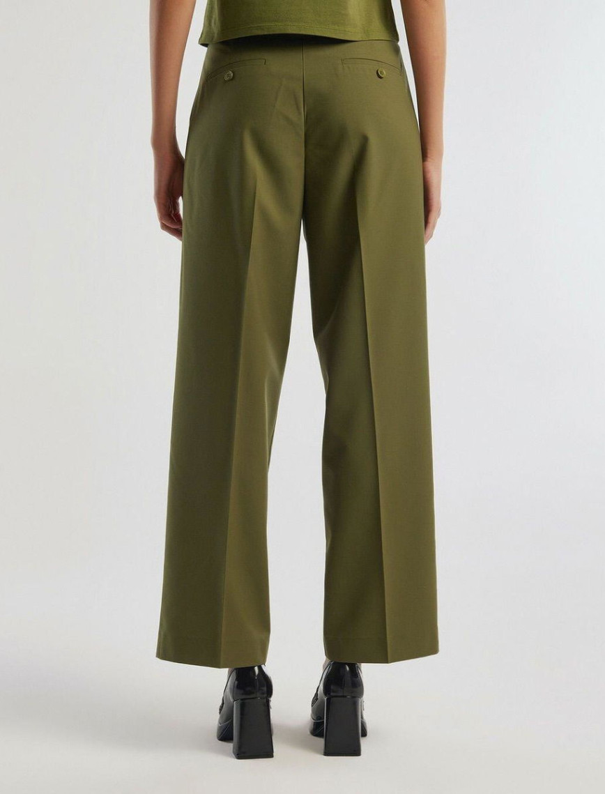 Kadın Zeytin Yeşili Poliviskoz Geniş Paça Pantolon