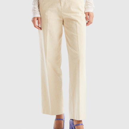 Kadın Krem Düz Paça Kadife Pantolon