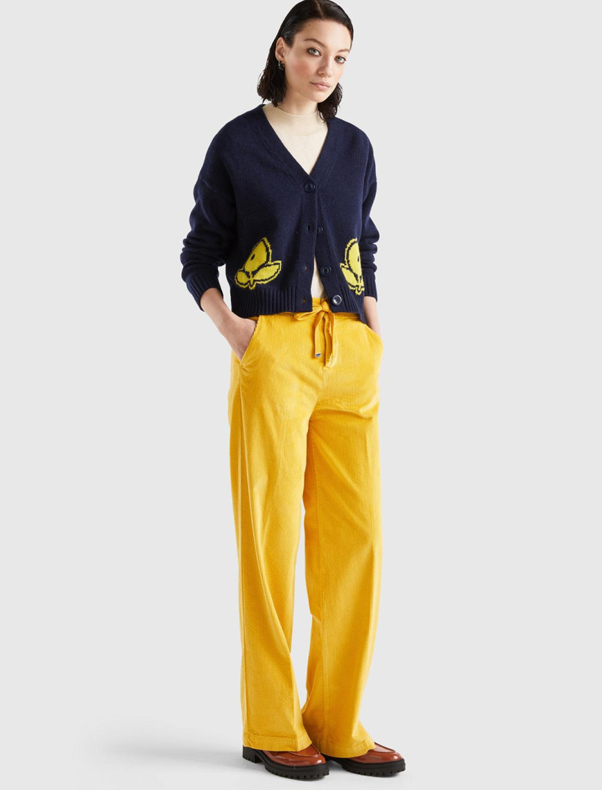 Kadın Hardal Beli İpli Kadife Pantolon Kadın Hardal Beli İpli Kadife Pantolon