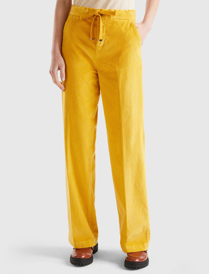 Kadın Hardal Beli İpli Kadife Pantolon Kadın Hardal Beli İpli Kadife Pantolon