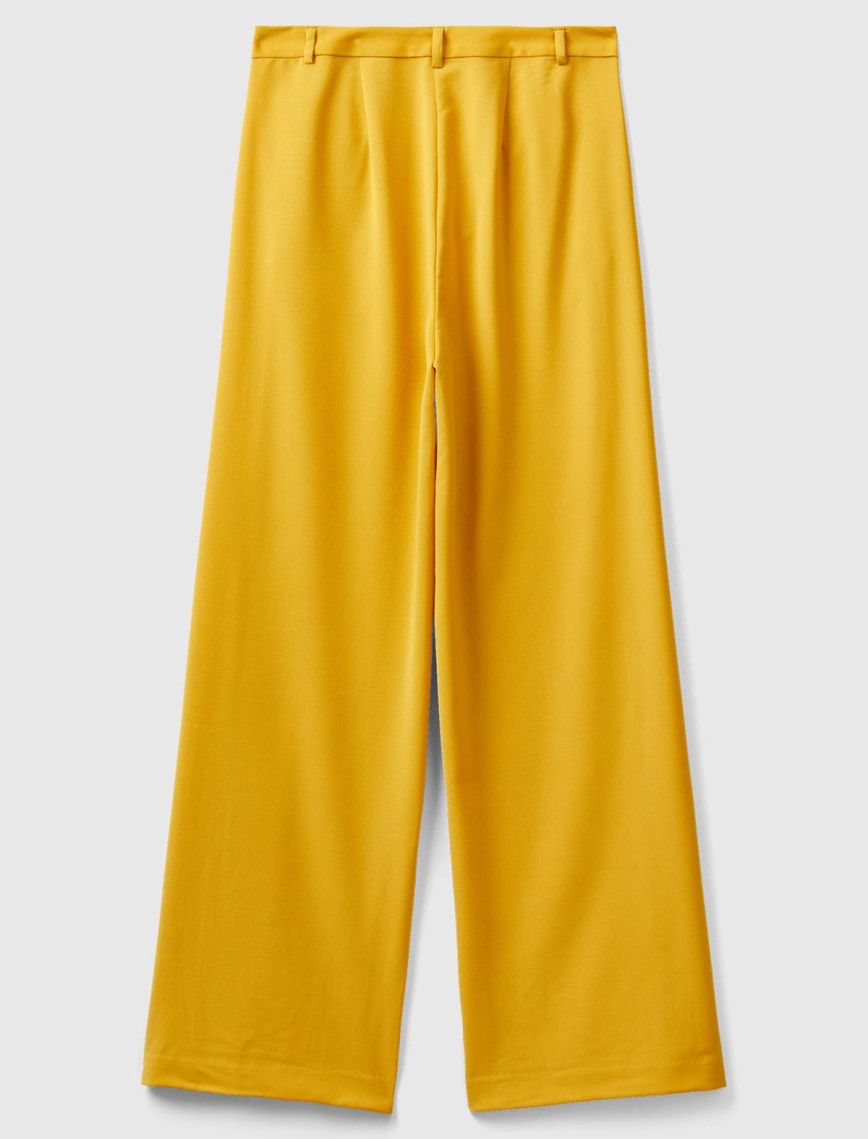 Kadın Hardal Poliviskoz Regular Fit  Düz Paça Pantolon