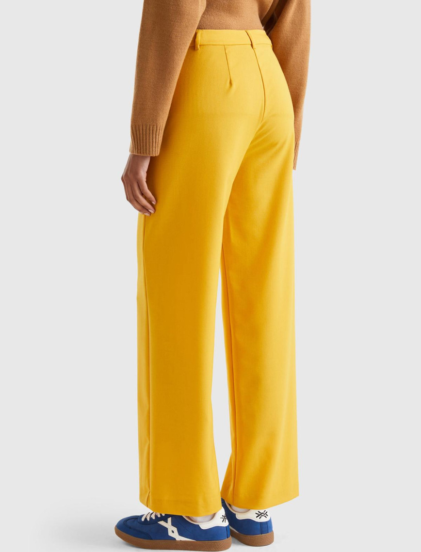 Kadın Hardal Poliviskoz Regular Fit  Düz Paça Pantolon