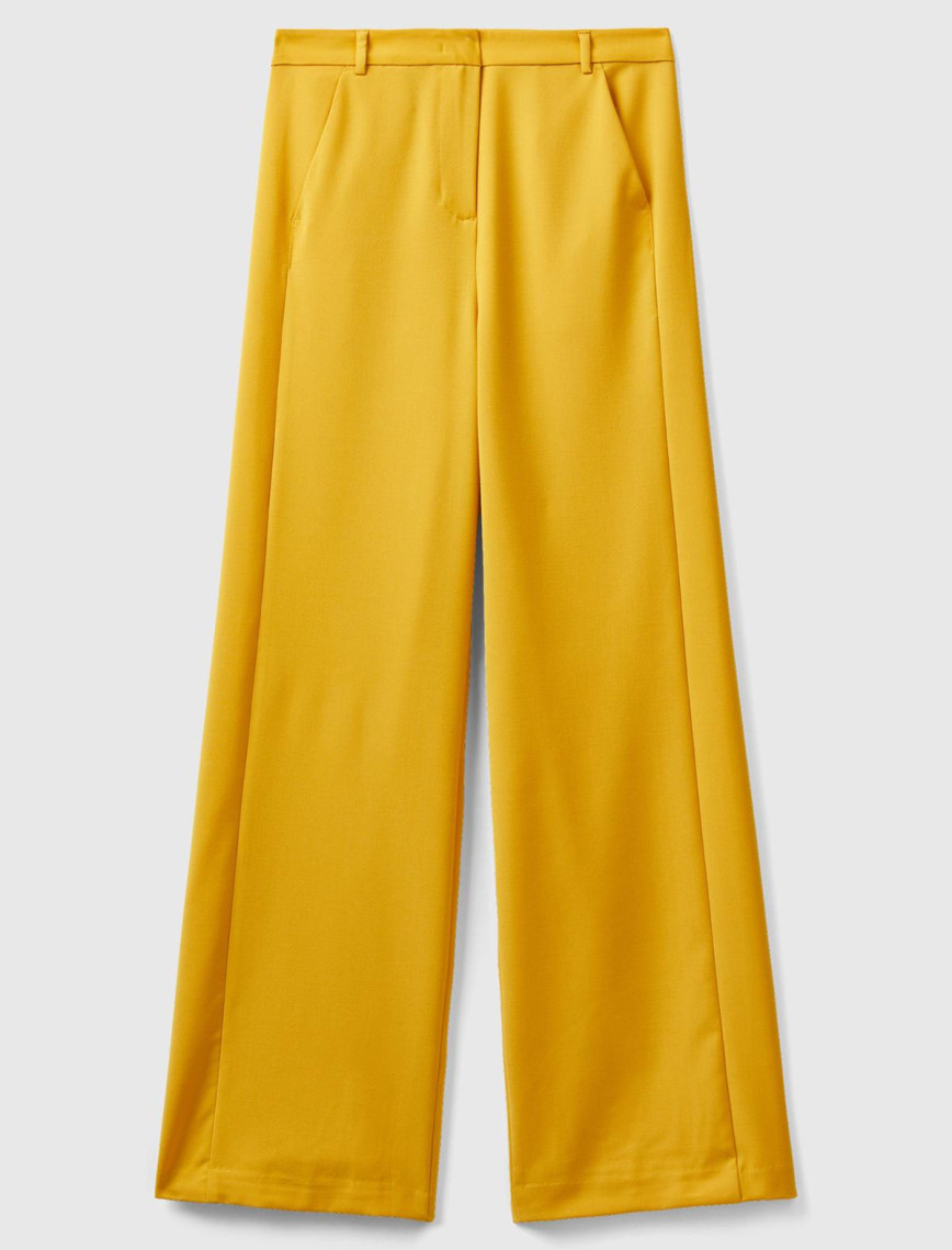 Kadın Hardal Poliviskoz Regular Fit  Düz Paça Pantolon