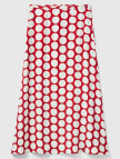 Kadın Kırmızı %100 Viskoz Puantiyeli Yandan Fermuarlı Uzun Etek