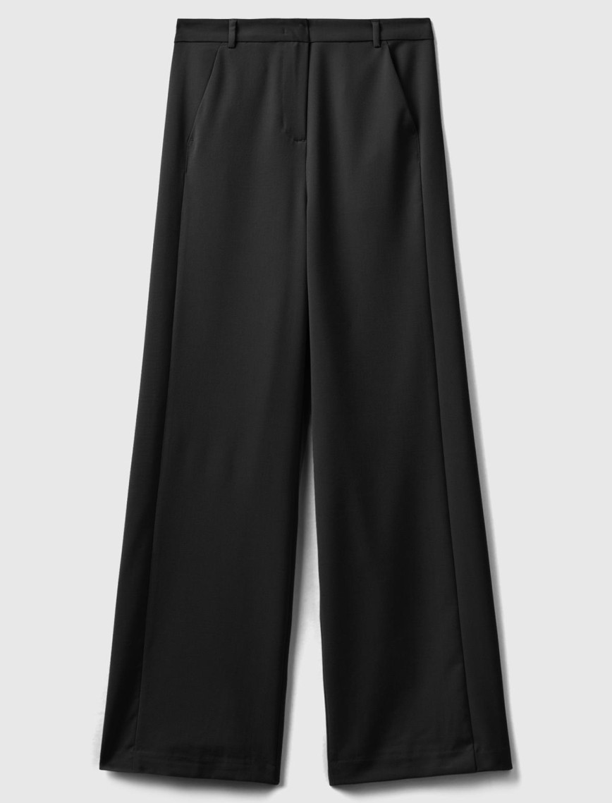 Kadın Siyah Poliviskoz Regular Fit  Düz Paça Pantolon