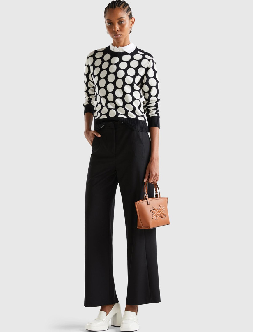 Kadın Siyah Poliviskoz Regular Fit  Düz Paça Pantolon