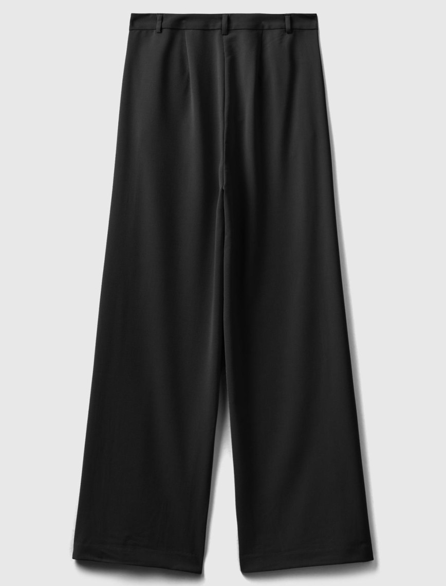 Kadın Siyah Poliviskoz Regular Fit  Düz Paça Pantolon