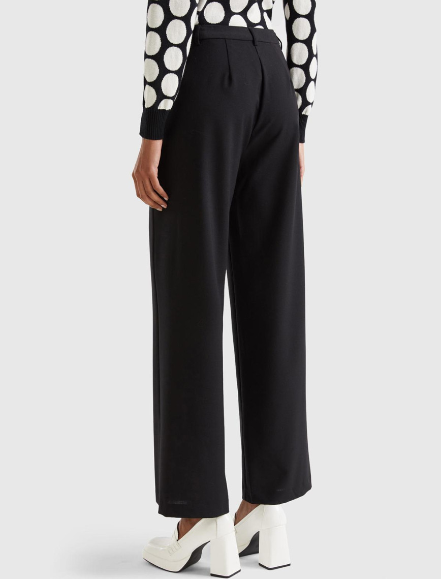 Kadın Siyah Poliviskoz Regular Fit  Düz Paça Pantolon