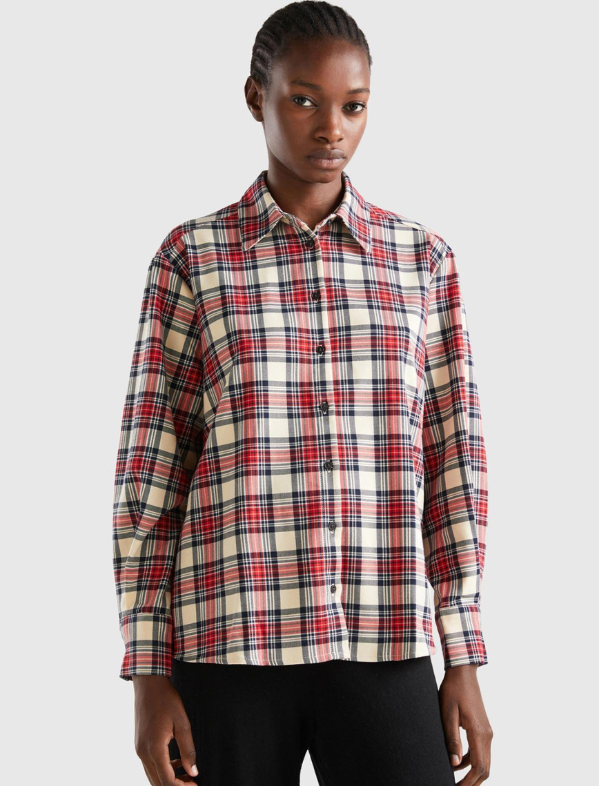 Kadın Taba Mix Viskoz Karışımlı Ekoseli Gömlek Kadın Taba Mix Viskoz Karışımlı Ekoseli Gömlek