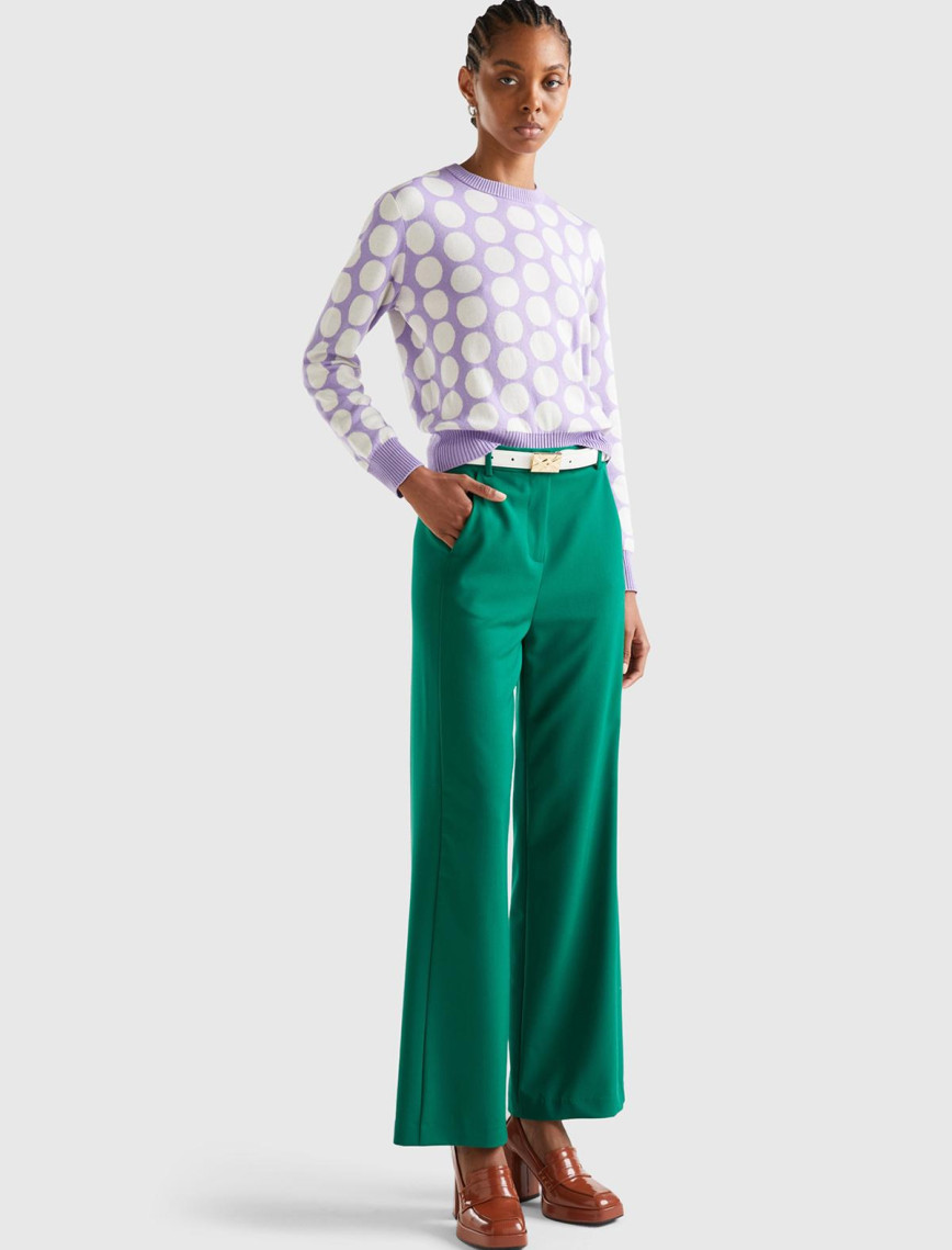 Kadın Yeşil Poliviskoz Regular Fit  Düz Paça Pantolon