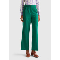Kadın Yeşil Poliviskoz Regular Fit  Düz Paça Pantolon