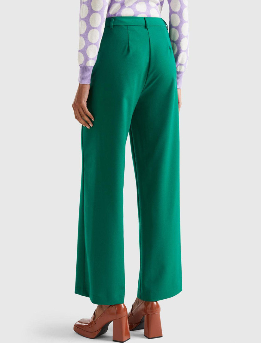 Kadın Yeşil Poliviskoz Regular Fit  Düz Paça Pantolon