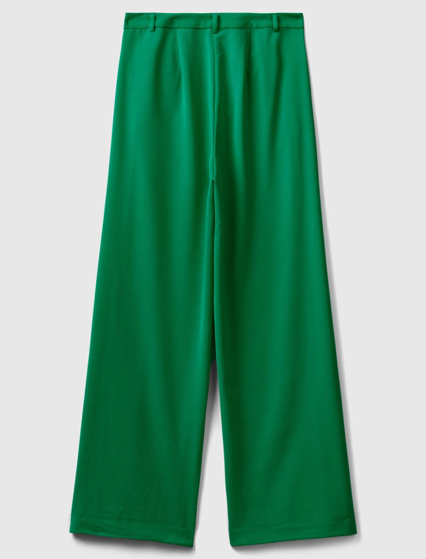 Kadın Yeşil Poliviskoz Regular Fit  Düz Paça Pantolon