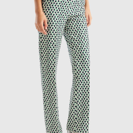 Kadın Yeşil Mix Poliviskoz Çiçek Desenli Regular Fit Pantolon
