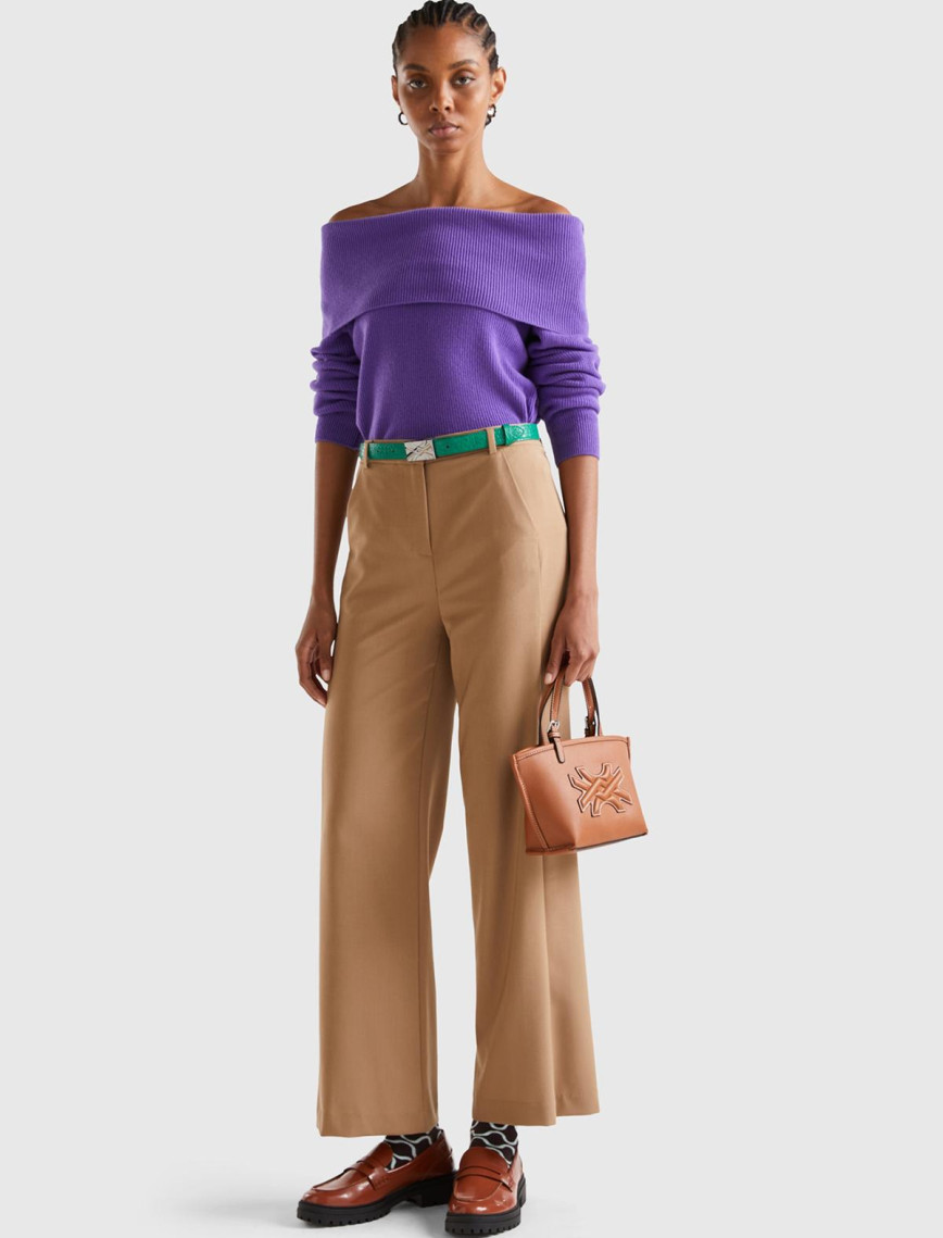 Kadın Taba Poliviskoz Regular Fit  Düz Paça Pantolon