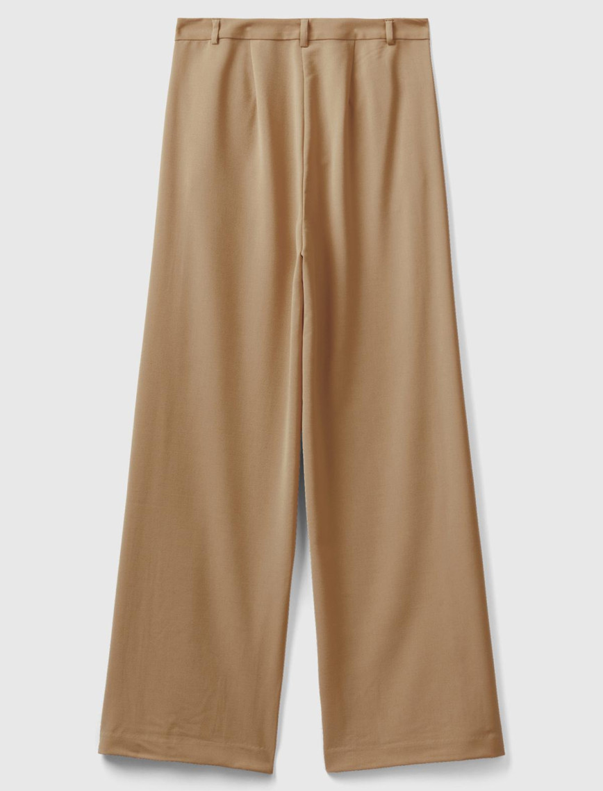 Kadın Taba Poliviskoz Regular Fit  Düz Paça Pantolon