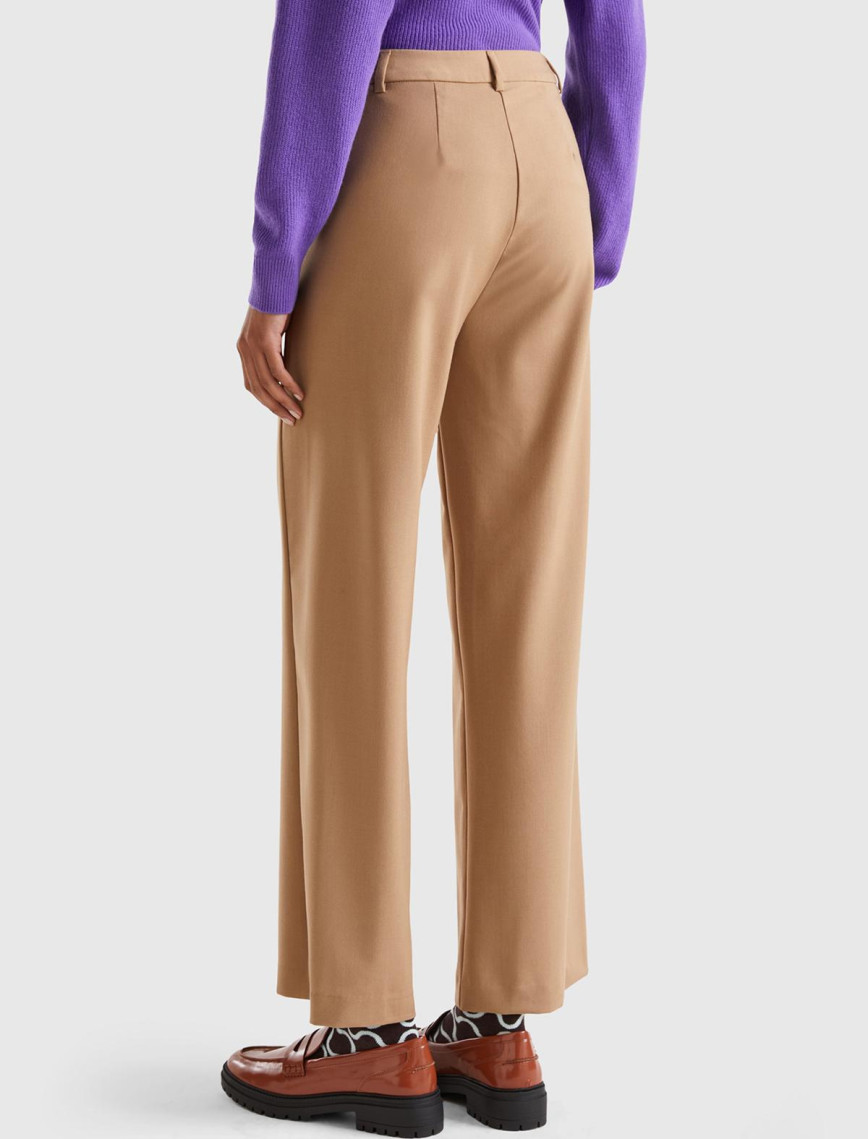 Kadın Taba Poliviskoz Regular Fit  Düz Paça Pantolon