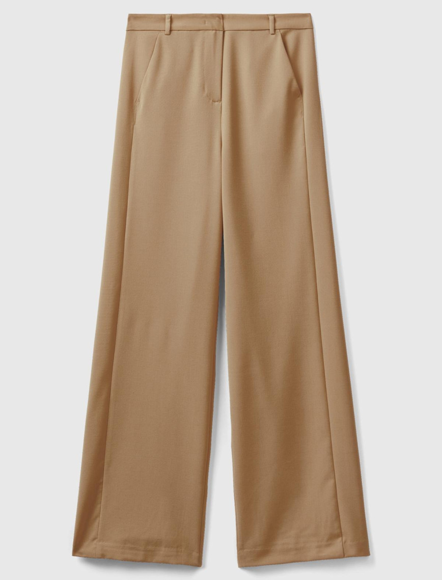 Kadın Taba Poliviskoz Regular Fit  Düz Paça Pantolon