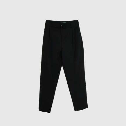 Kadın Siyah Poliviskoz Rahat Kalıp Kemerli Pantolon