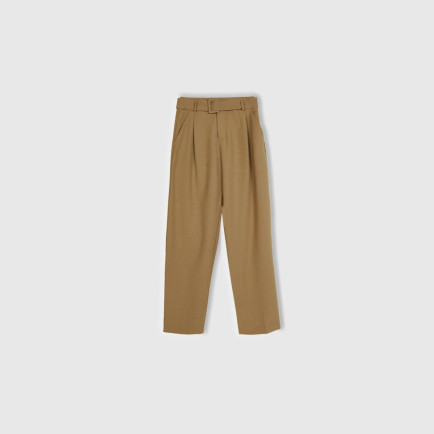 Kadın Kahverengi Poliviskoz Rahat Kalıp Kemerli Pantolon