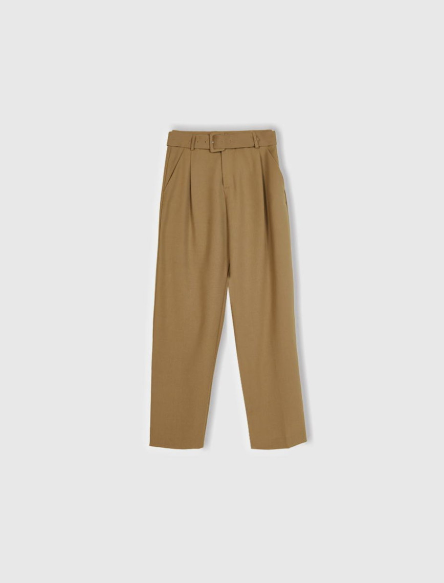 Kadın Kahverengi Poliviskoz Rahat Kalıp Kemerli Pantolon Kadın Kahverengi Poliviskoz Rahat Kalıp Kemerli Pantolon