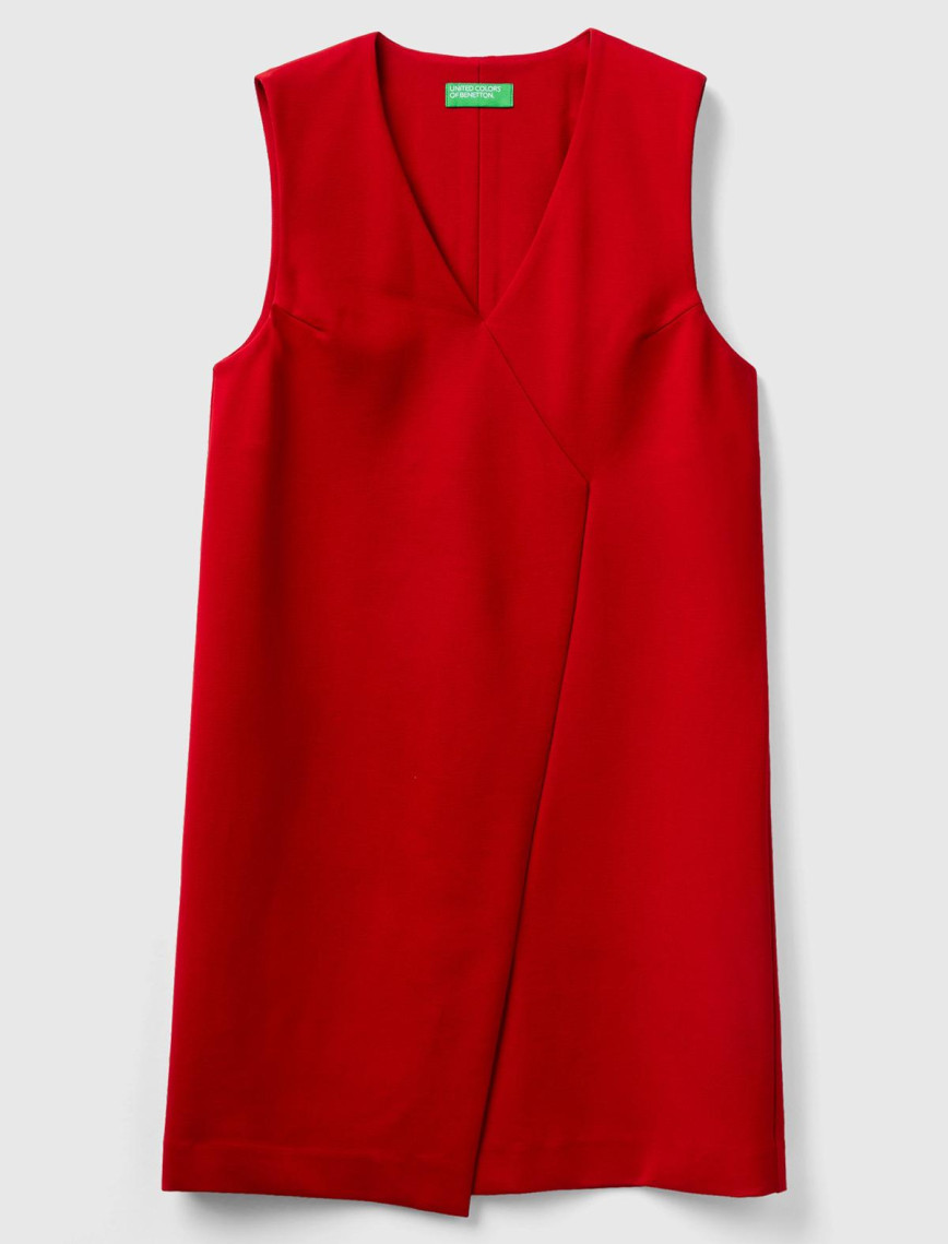 Kadın Kırmızı Önden Çapraz Bağlamalı Kolsuz Midi Boy Elbise Kadın Kırmızı Önden Çapraz Bağlamalı Kolsuz Midi Boy Elbise