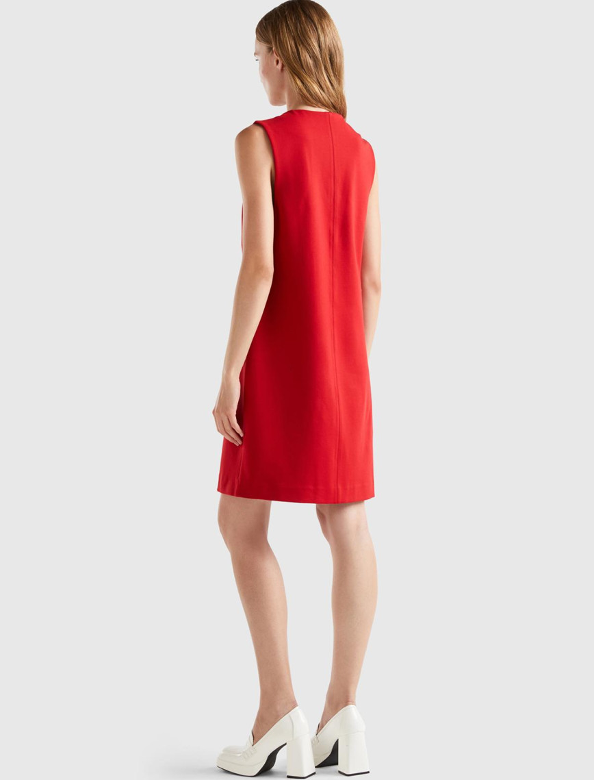 Kadın Kırmızı Önden Çapraz Bağlamalı Kolsuz Midi Boy Elbise Kadın Kırmızı Önden Çapraz Bağlamalı Kolsuz Midi Boy Elbise