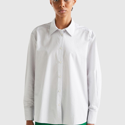 Kadın Soluk Mavi %100 Koton Çizgili Gömlek