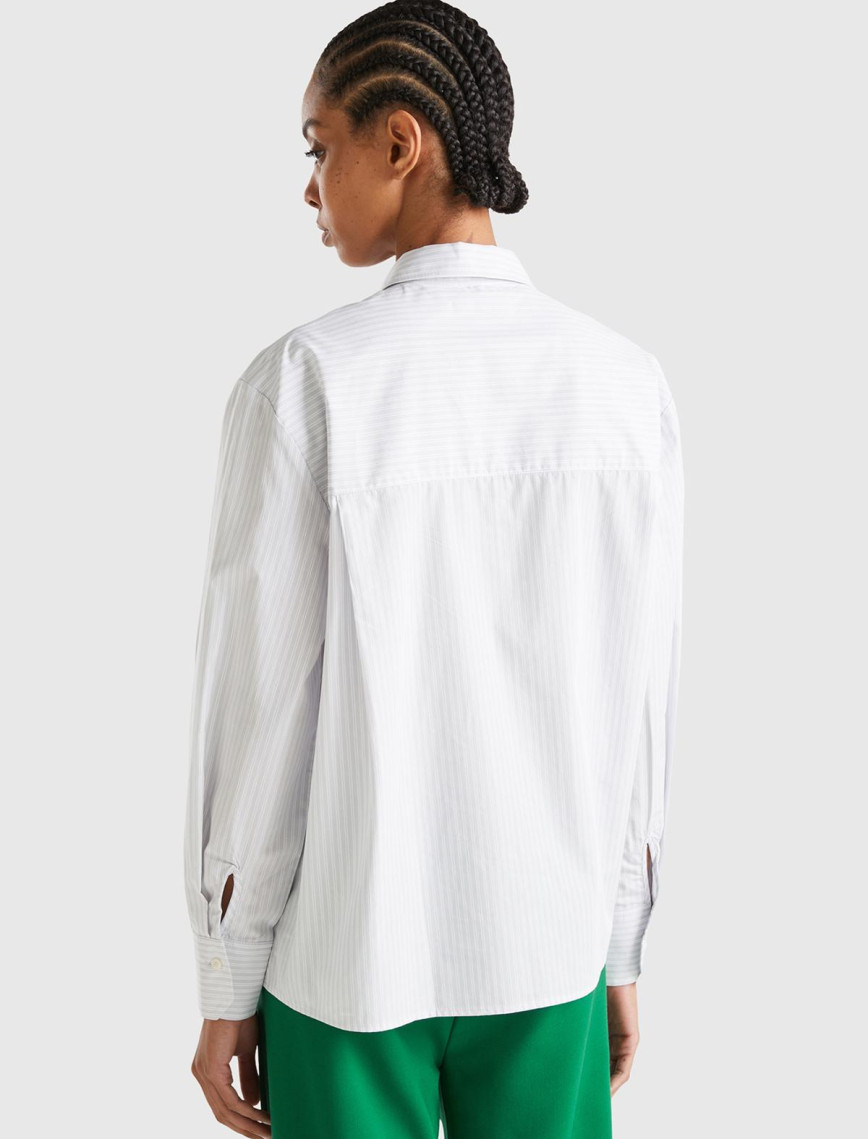 Kadın Soluk Mavi %100 Koton Çizgili Gömlek