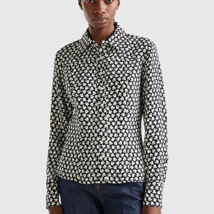 Kadın Lacivert Çiçek Desenli Viskoz Gömlek Kadın Lacivert Çiçek Desenli Viskoz Gömlek