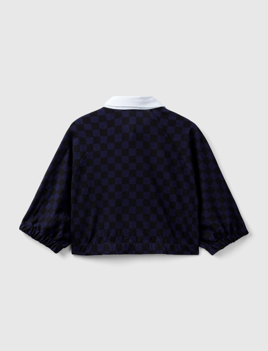 Kadın Lacivert Mix Dama Desenli Kısa Kollu Crop Koton Gömlek Kadın Lacivert Mix Dama Desenli Kısa Kollu Crop Koton Gömlek