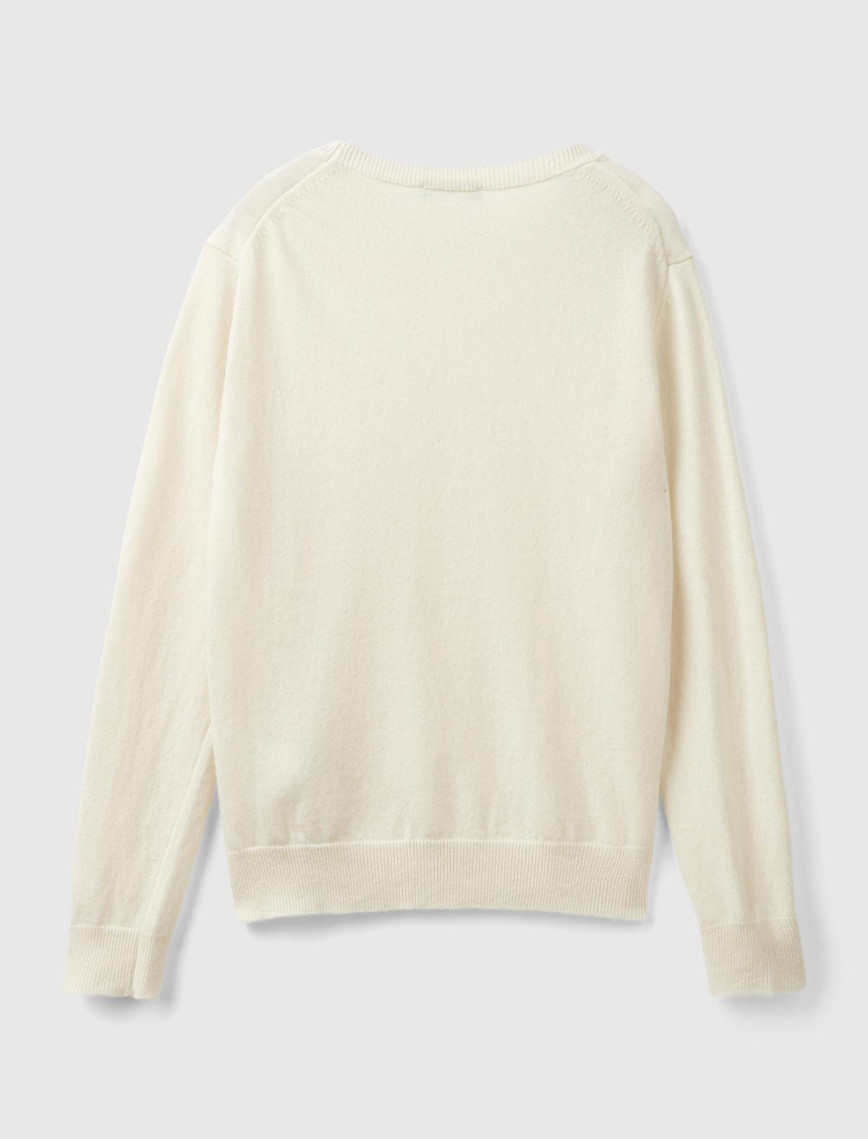 Kadın Krem Bisiklet Yaka %100 Merino Kazak