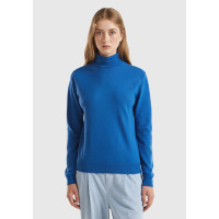 Kadın Gece Mavisi Dik Yaka %100 Merino Kazak