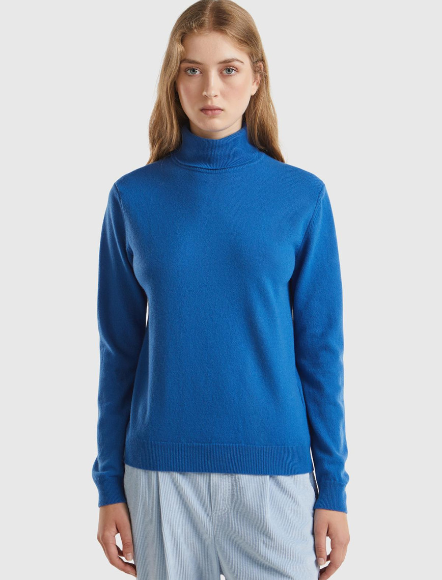 Kadın Antrasit Melanj Dik Yaka %100 Merino Kazak