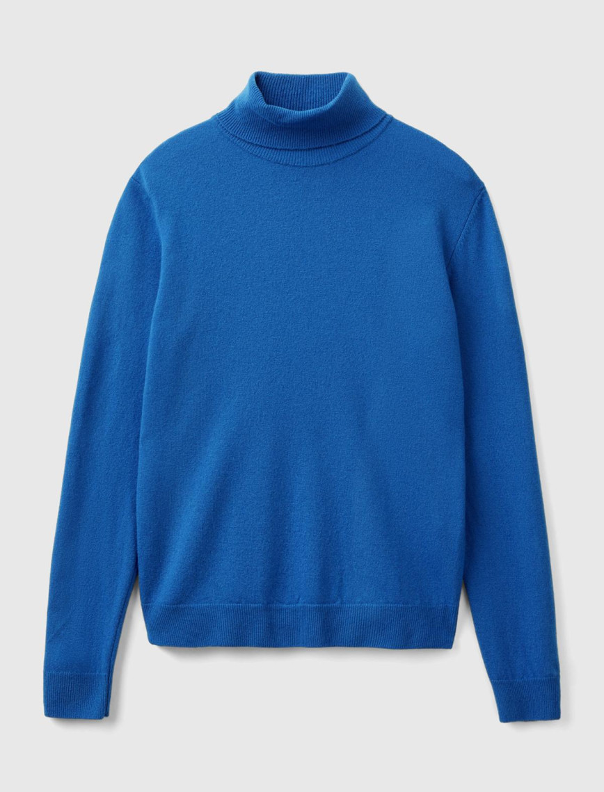 Kadın Gece Mavisi Dik Yaka %100 Merino Kazak