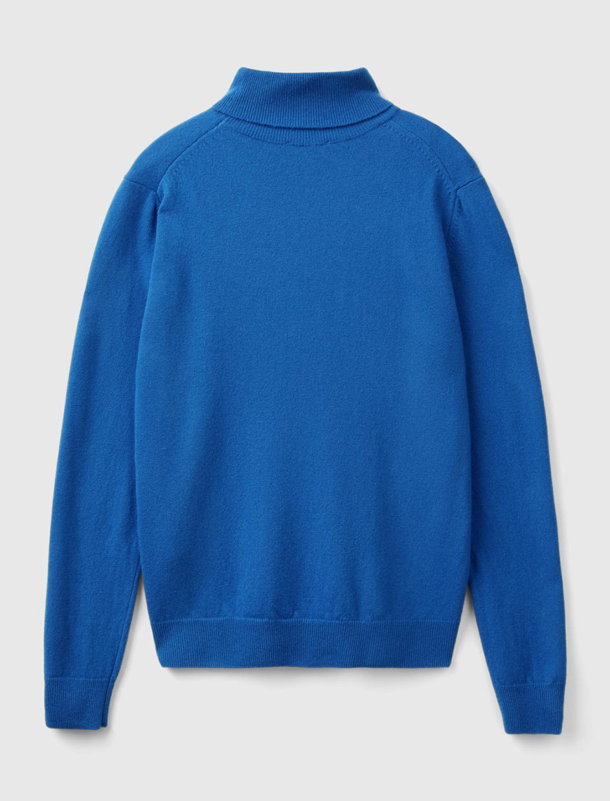 Kadın Gece Mavisi Dik Yaka %100 Merino Kazak