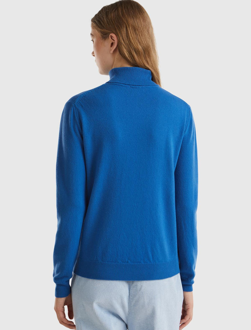 Kadın Gece Mavisi Dik Yaka %100 Merino Kazak