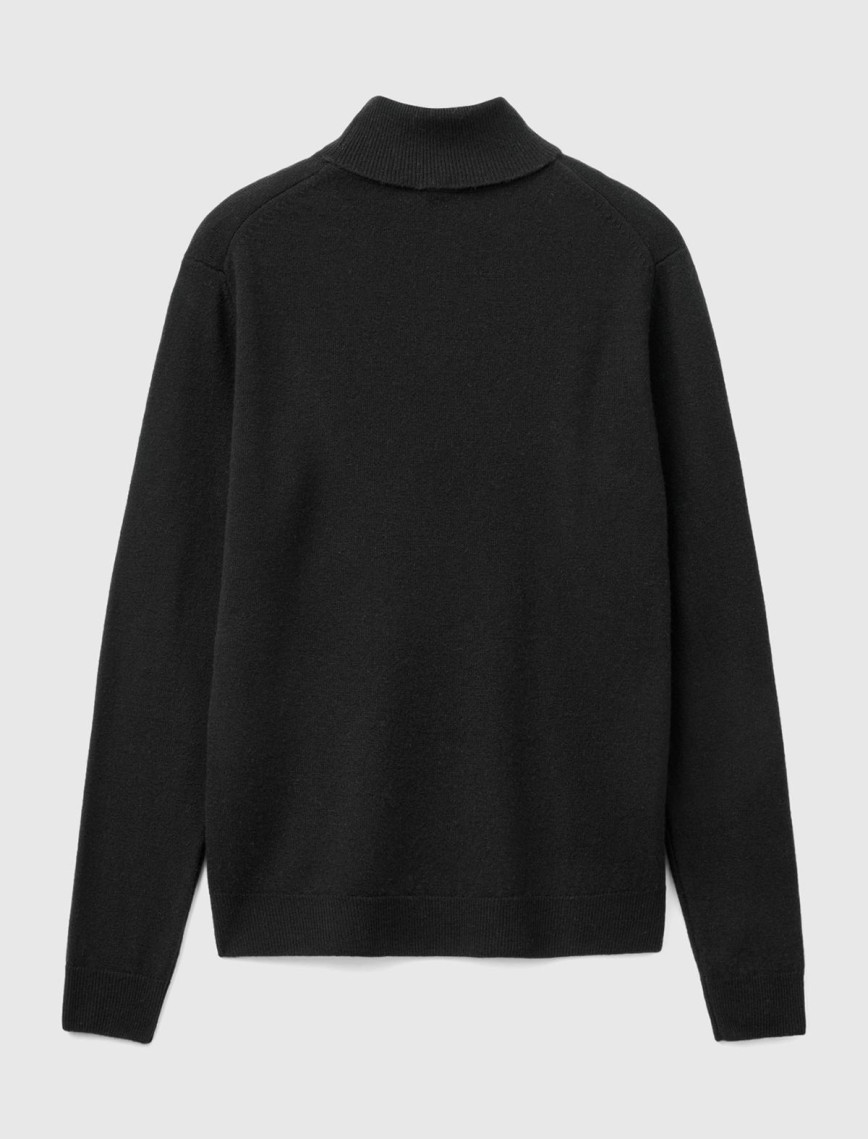 Kadın Siyah Dik Yaka %100 Merino Kazak