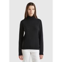 Kadın Siyah Dik Yaka %100 Merino Kazak