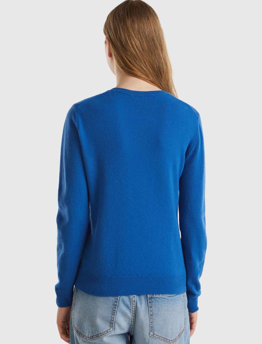 Kadın Gece Mavisi Bisiklet Yaka %100 Merino Kazak