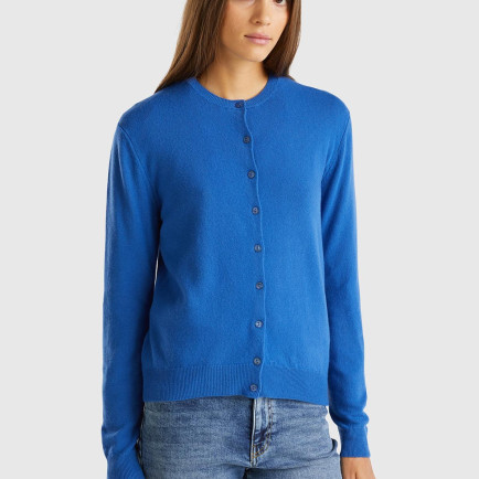 Kadın Gece Mavisi Bisiklet Yaka %100 Merino Hırka