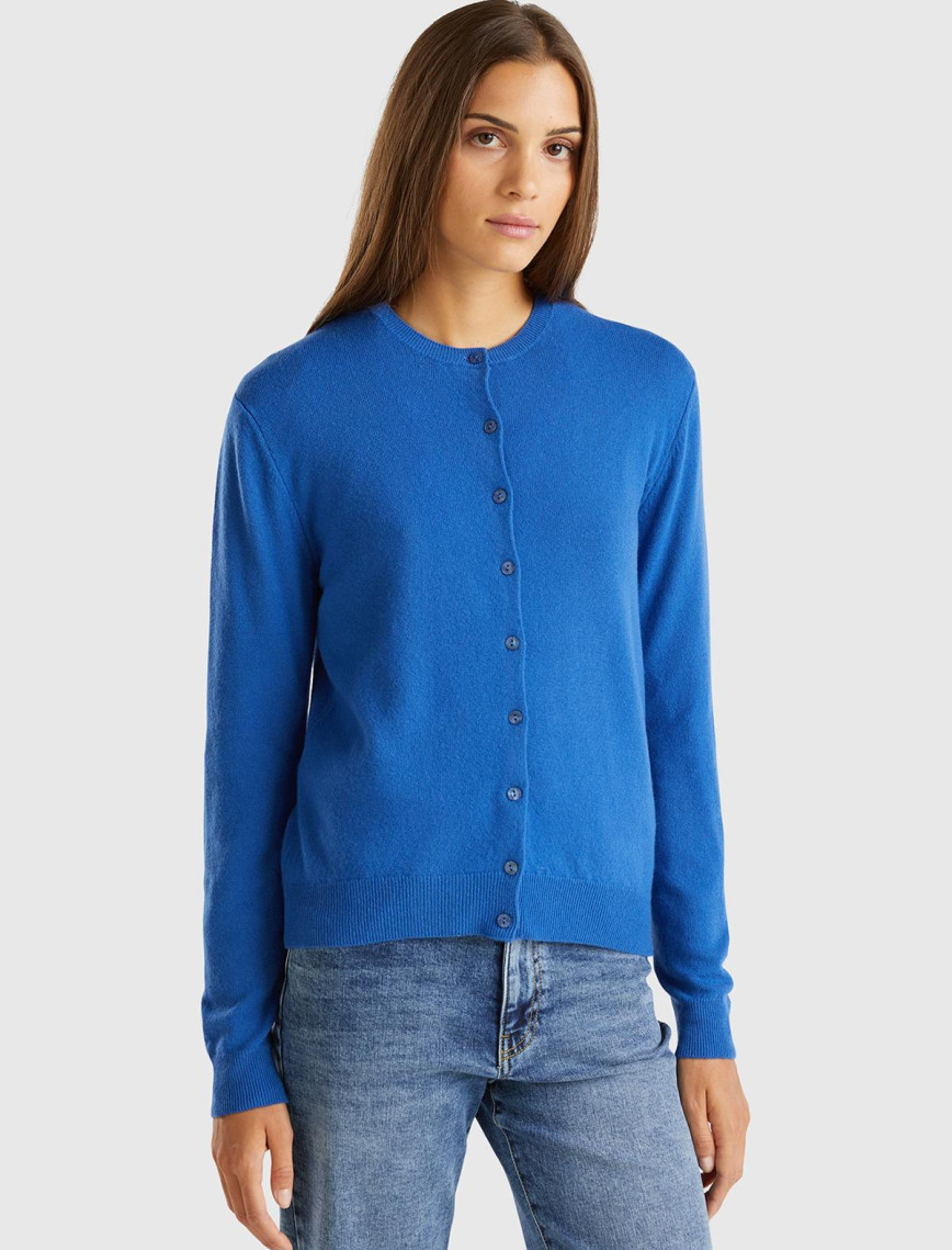 Kadın Siyah Bisiklet Yaka %100 Merino Hırka