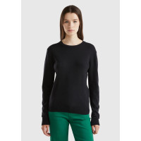 Kadın Siyah Bisiklet Yaka %100 Merino Kazak